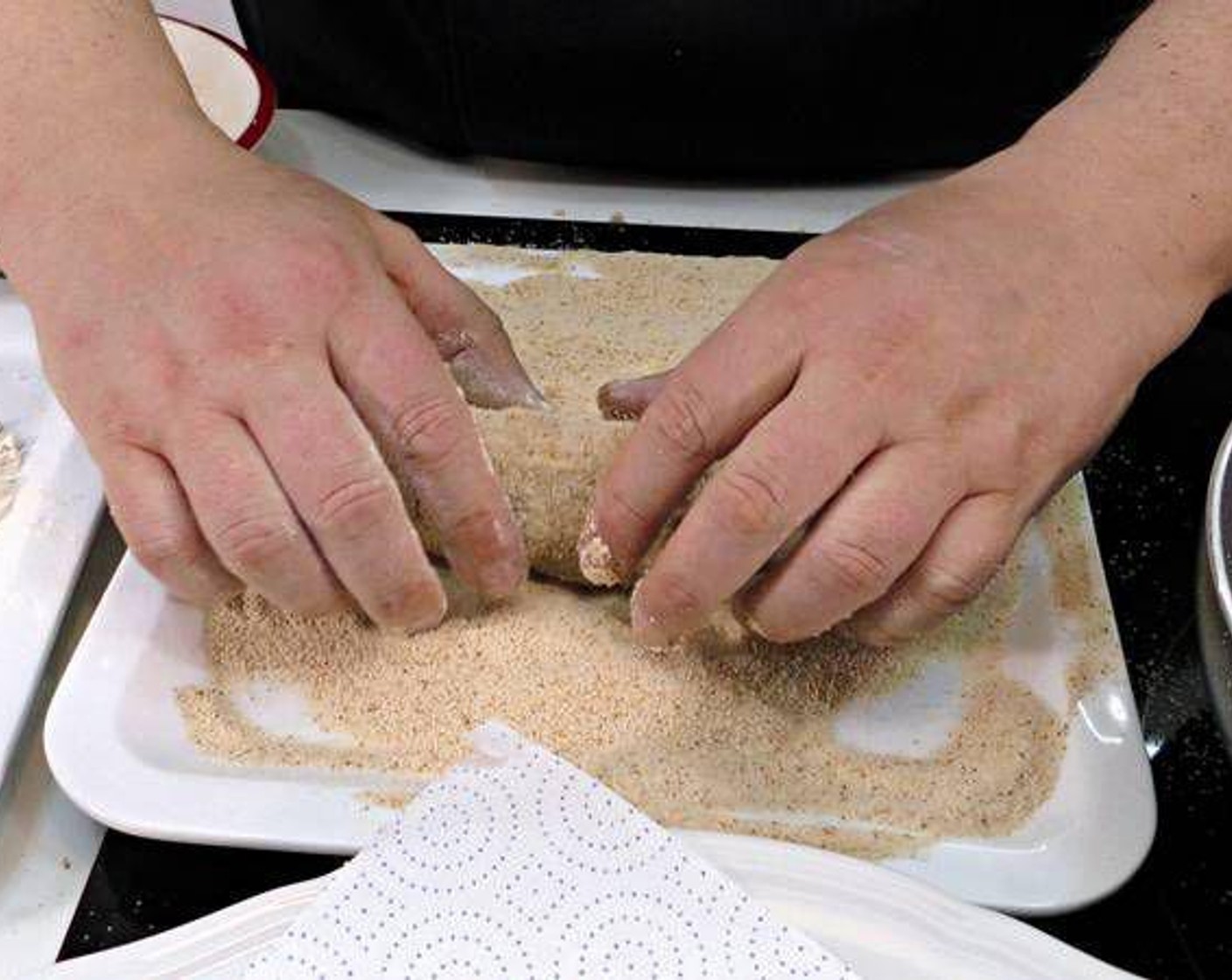 step 4 Add the All-Purpose Flour (to taste), beaten egg, and Breadcrumbs (to taste) to 3 different plates. Proceed to coat each roll in each mixture thoroughly in that order.