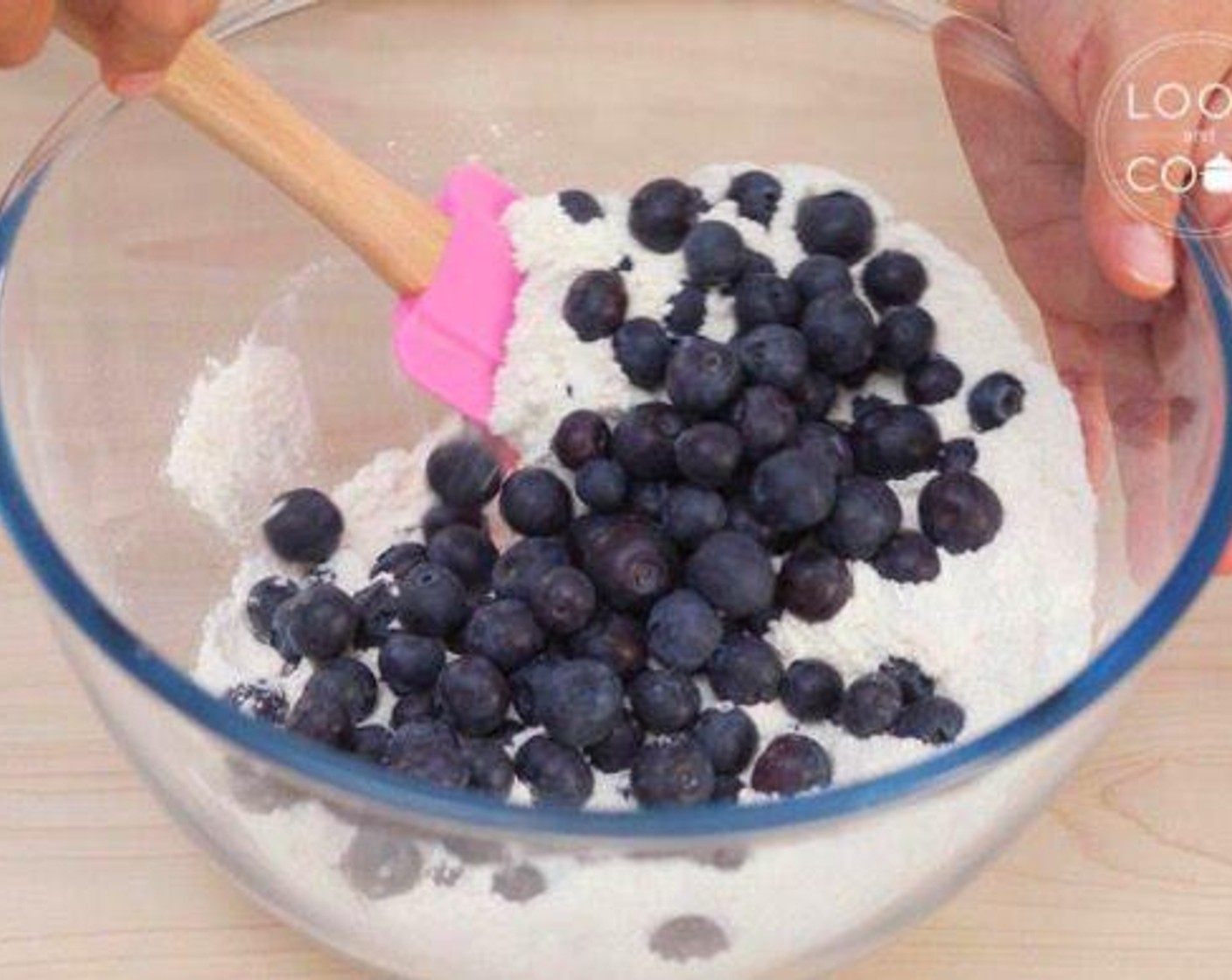 step 3 In a new large bowl add All-Purpose Flour (2 cups), Granulated Sugar (1/2 cup), Baking Powder (1 1/4 tsp), Baking Soda (1/2 tsp), Salt (1/4 tsp) and mix. Add the Fresh Blueberries (2 1/3 cups) and gently mix.