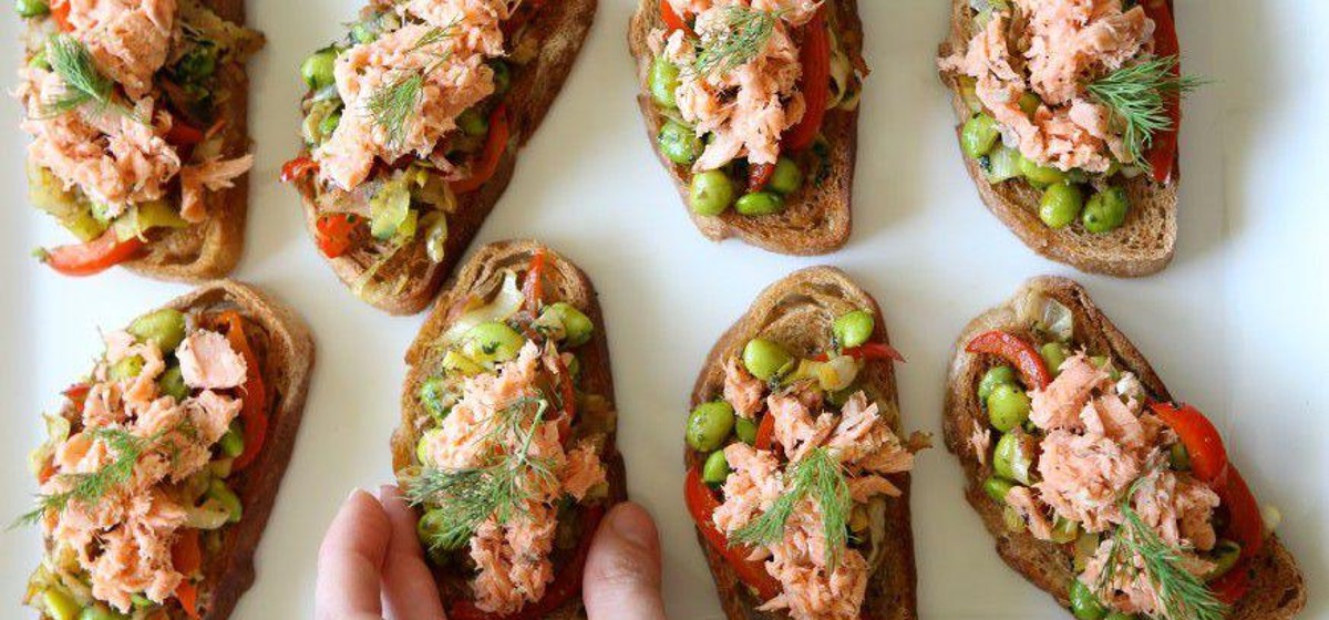 Salmon Crostini with Fava Bean Ragout Recipe | SideChef