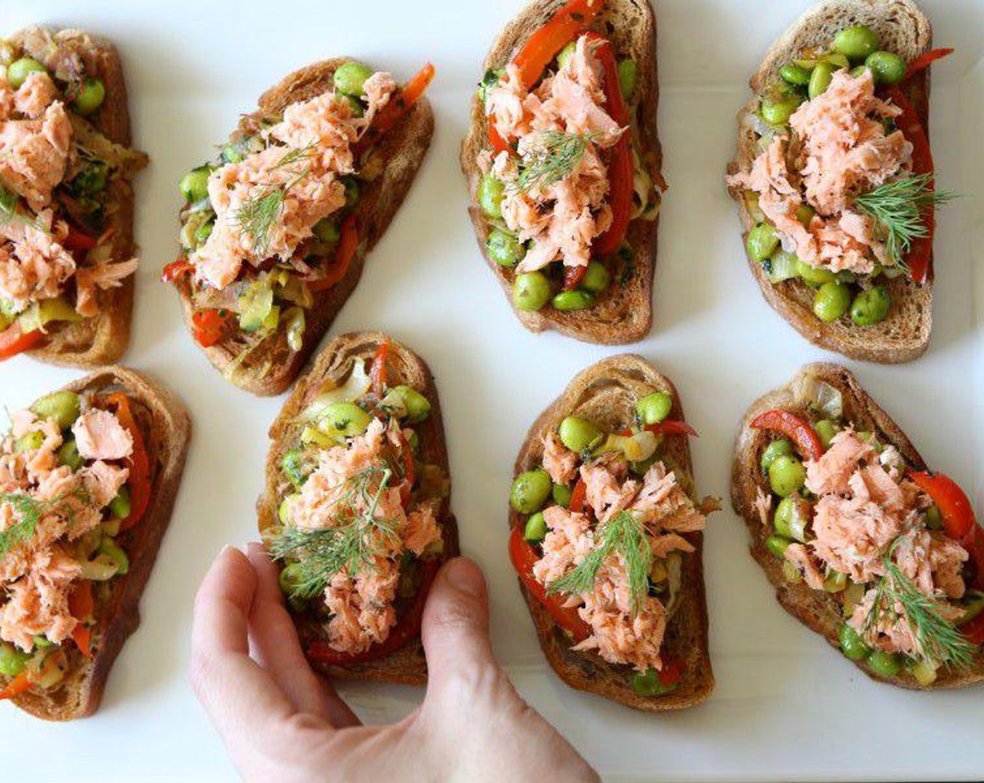 Salmon Crostini with Fava Bean Ragout