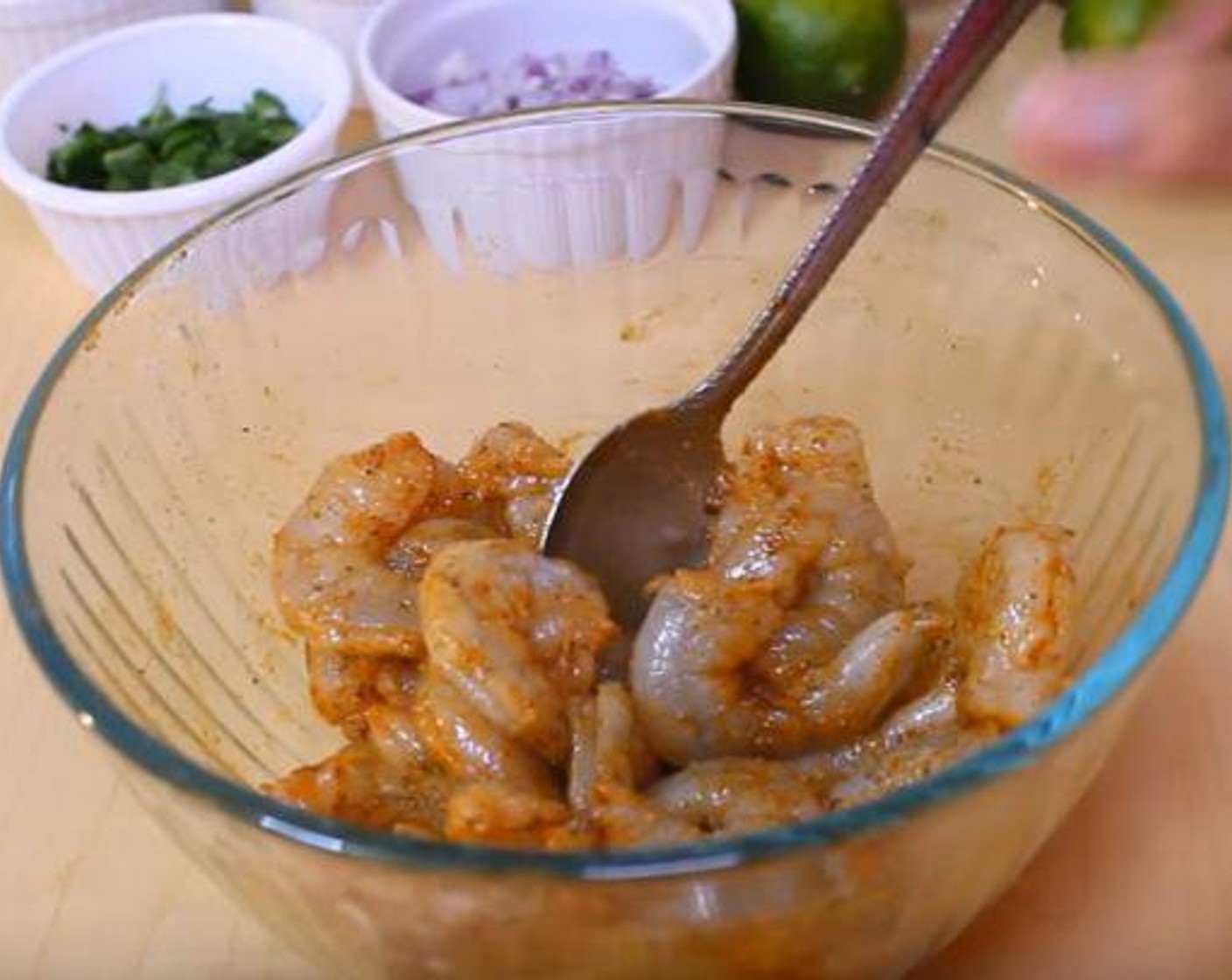 step 1 In a bowl, season the Shrimp (1 lb) with Old Bay® Seasoning (1 tsp), McCormick® Garlic Powder (1/4 tsp), and Olive Oil (1 Tbsp).