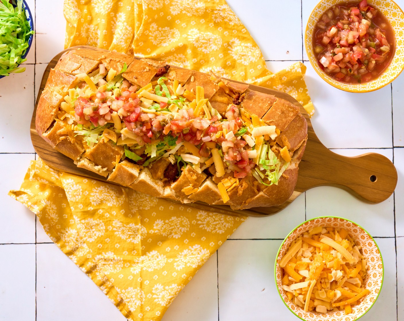 step 7 Remove the bread from the loaf pan and garnish with Lettuce (1/2 head) and Pico de Gallo (1 cup). Serve immediately.