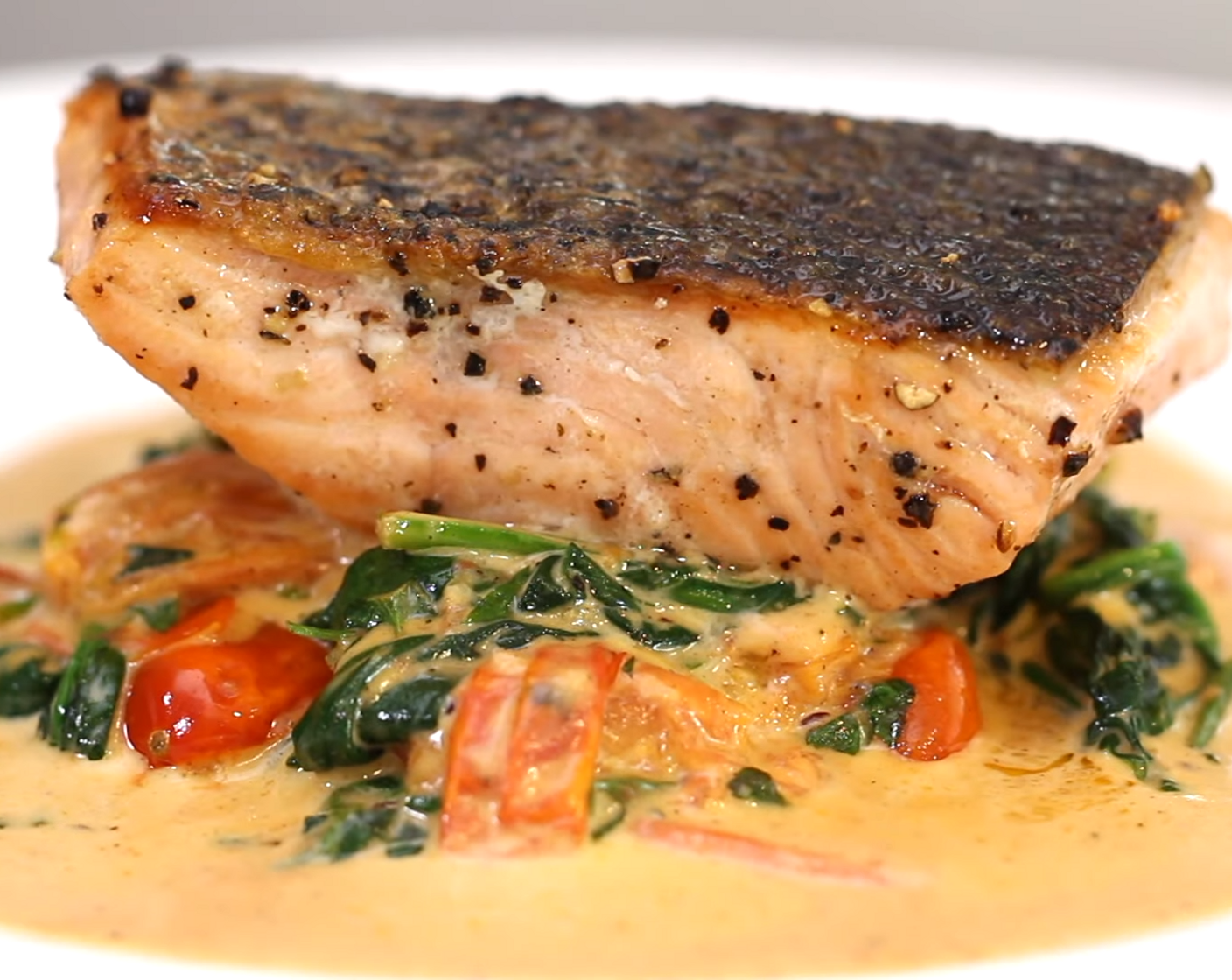 Seared Salmon with Creamy Crushed Tomatoes