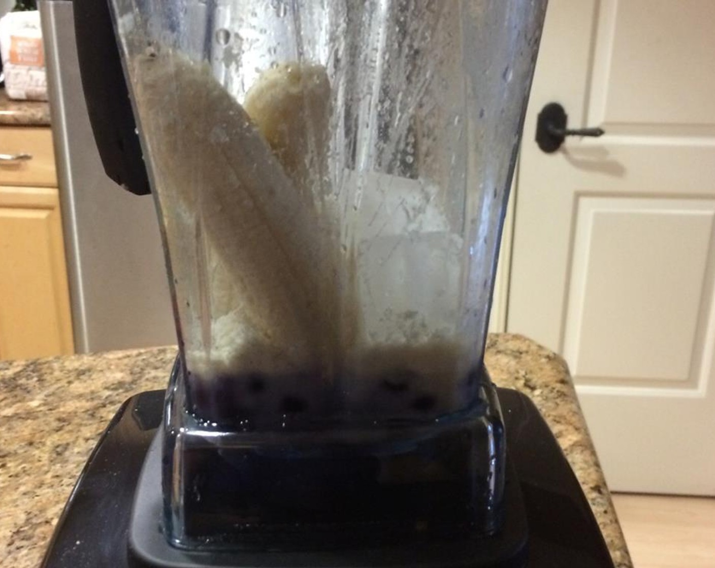 step 1 In this order, add Ice (to taste), Frozen Blueberries (1 cup), Banana (1), 2 servings of Plant-Based Vanilla Protein Powder (to taste), and Soy Milk (1 cup) into the blender.