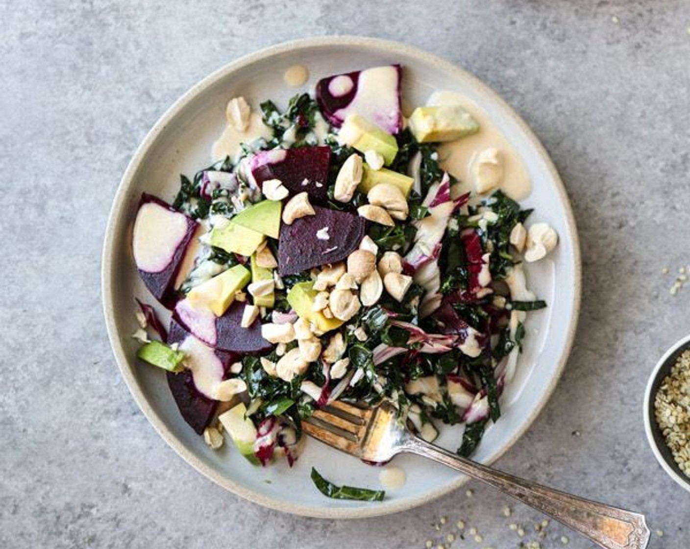 Kale Salad with Beets, Avocado and Tahini Dressing