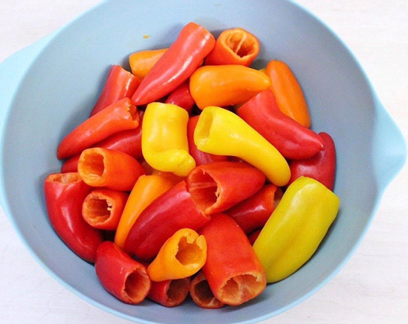 step 1 Wash the Mini Peppers (7 1/2 cups).  You can also cut off the tops and take out the seeds if you'd like. (Optional)