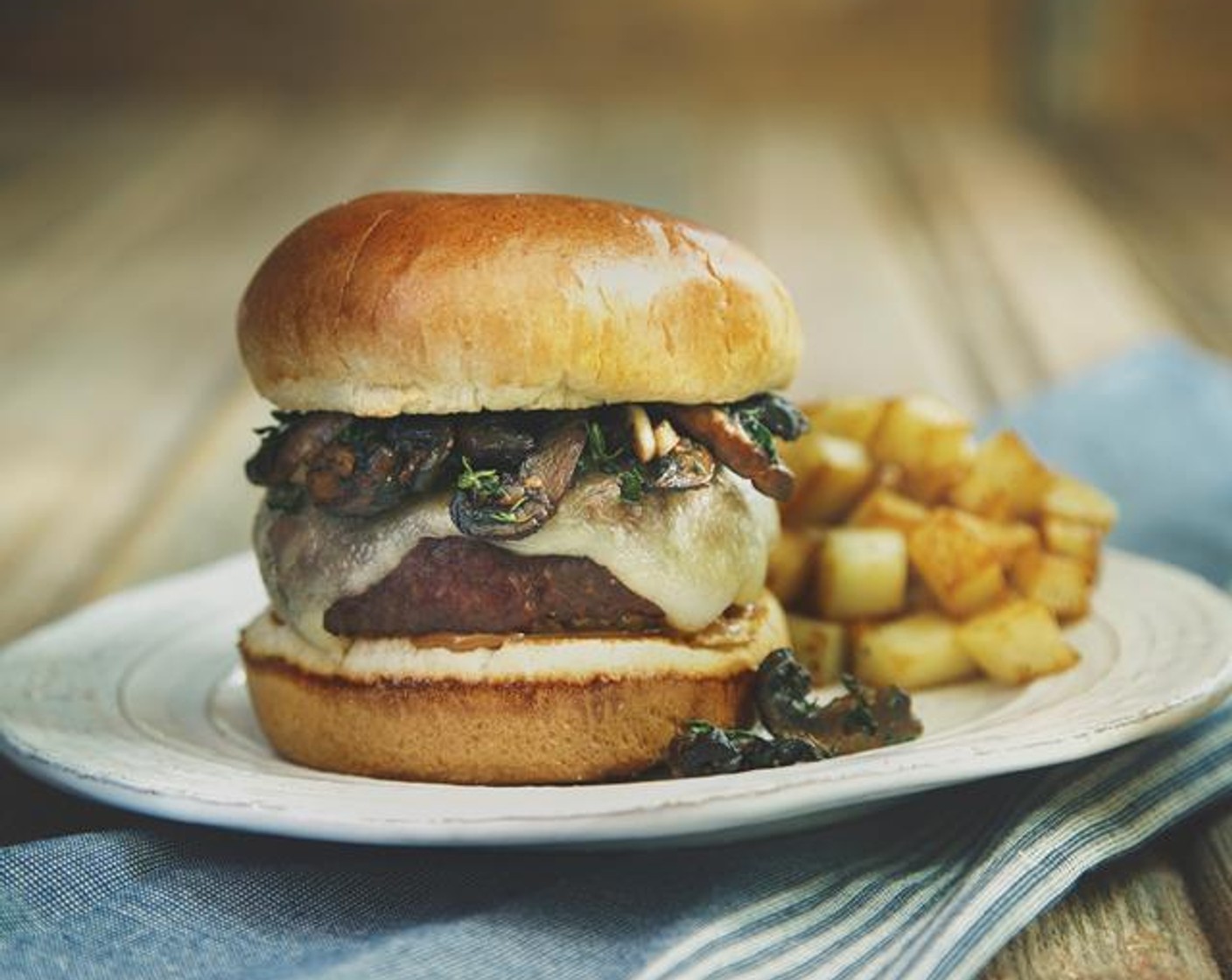 Mustard-Glazed Mushroom Burgers with Golden Fries