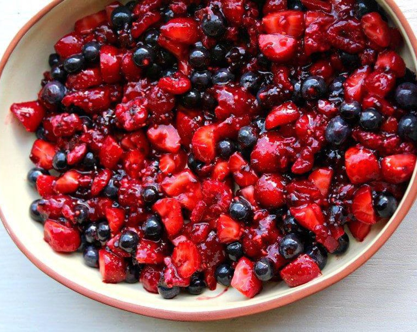 step 1 Mix the Fresh Raspberry (1 cup), Fresh Strawberries (1 2/3 cups), and Fresh Blueberry (3/4 cup) together in a bowl with the Sugar-Free Blackberry Jam (1 Tbsp). Spoon into a baking dish and set aside.