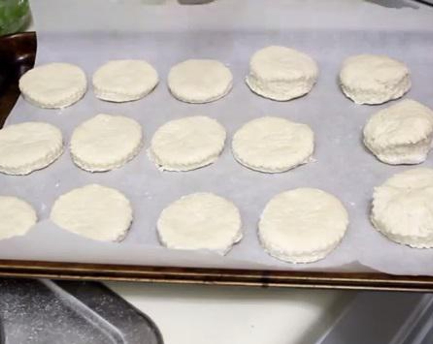 step 4 Place the biscuits on a baking tray lined with baking paper, and bake under 350 degrees F (180 degrees C) for about 10 minutes.