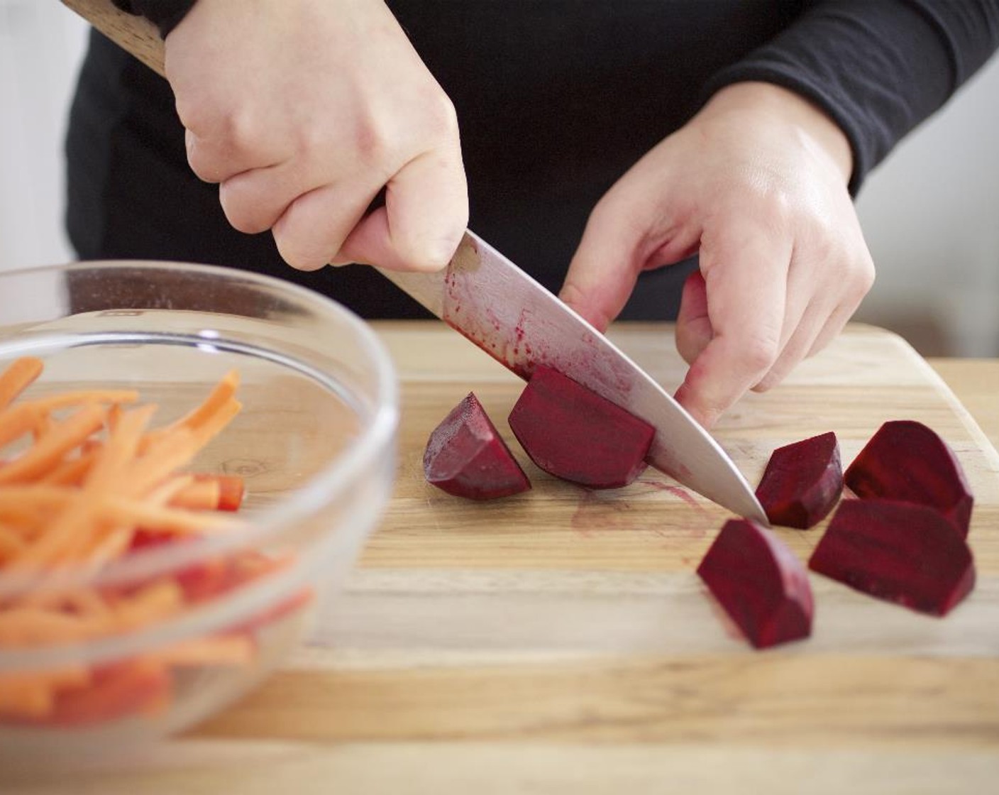 step 4 Peel the Beets (2) and cut into 8 wedges. Drizzle with Olive Oil (1/2 tsp), Salt (1/4 tsp), and Ground Black Pepper (1/4 tsp) tightly in foil and roast for 25 minutes or until fork tender; hold.