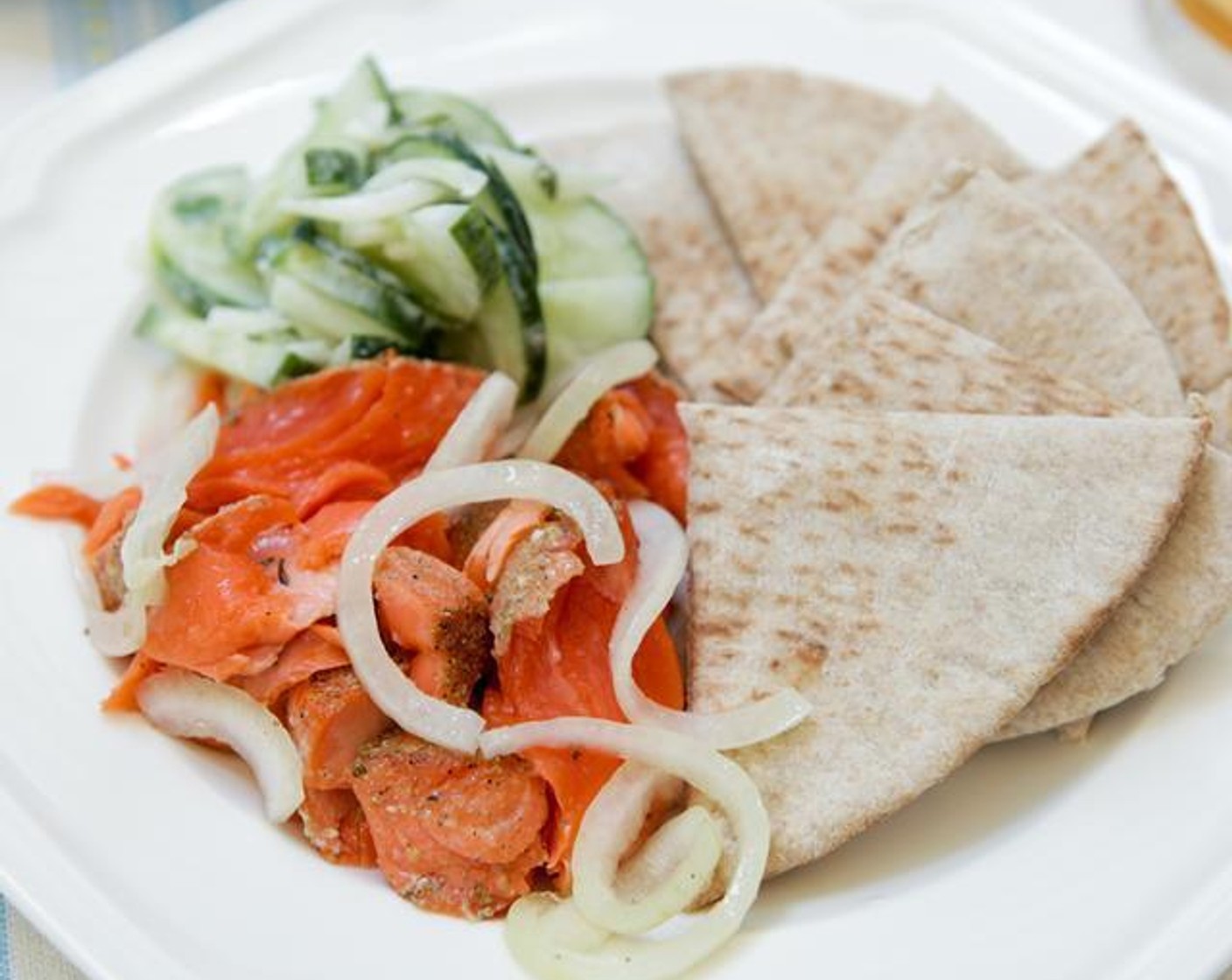 'Hero' Salmon with Minted Creamy Cucumbers & Pita