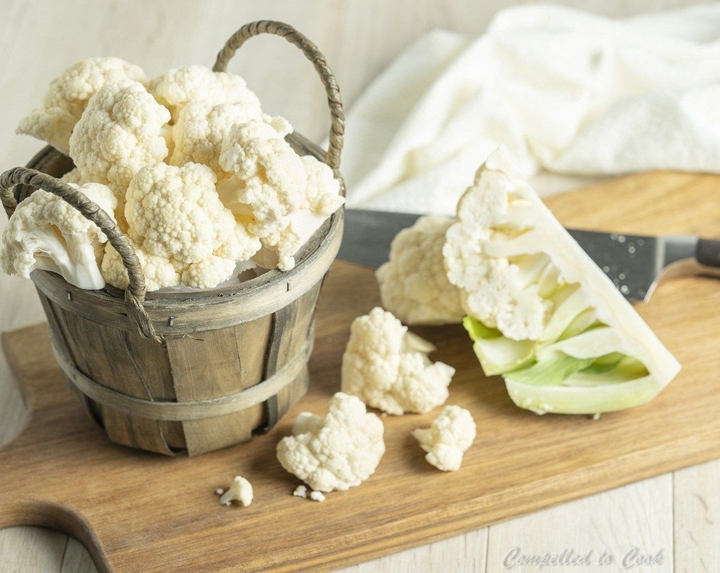 step 3 Remove outer leaves from Cauliflower (1) and cut the head into quarters. Easily core the cauliflower by cutting it out of each quarter, allowing any remaining leaves and stem to come away with it.