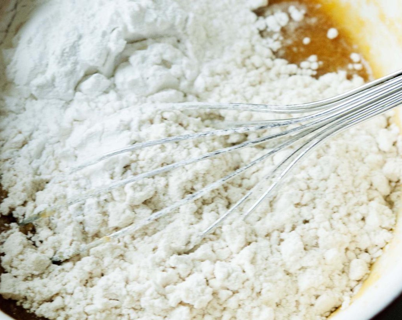 step 2 Add the Whole Wheat Flour (1 cup), Rice Flour (4 Tbsp), Salt (1 pinch) and Baking Powder (1 tsp), stir until combined.