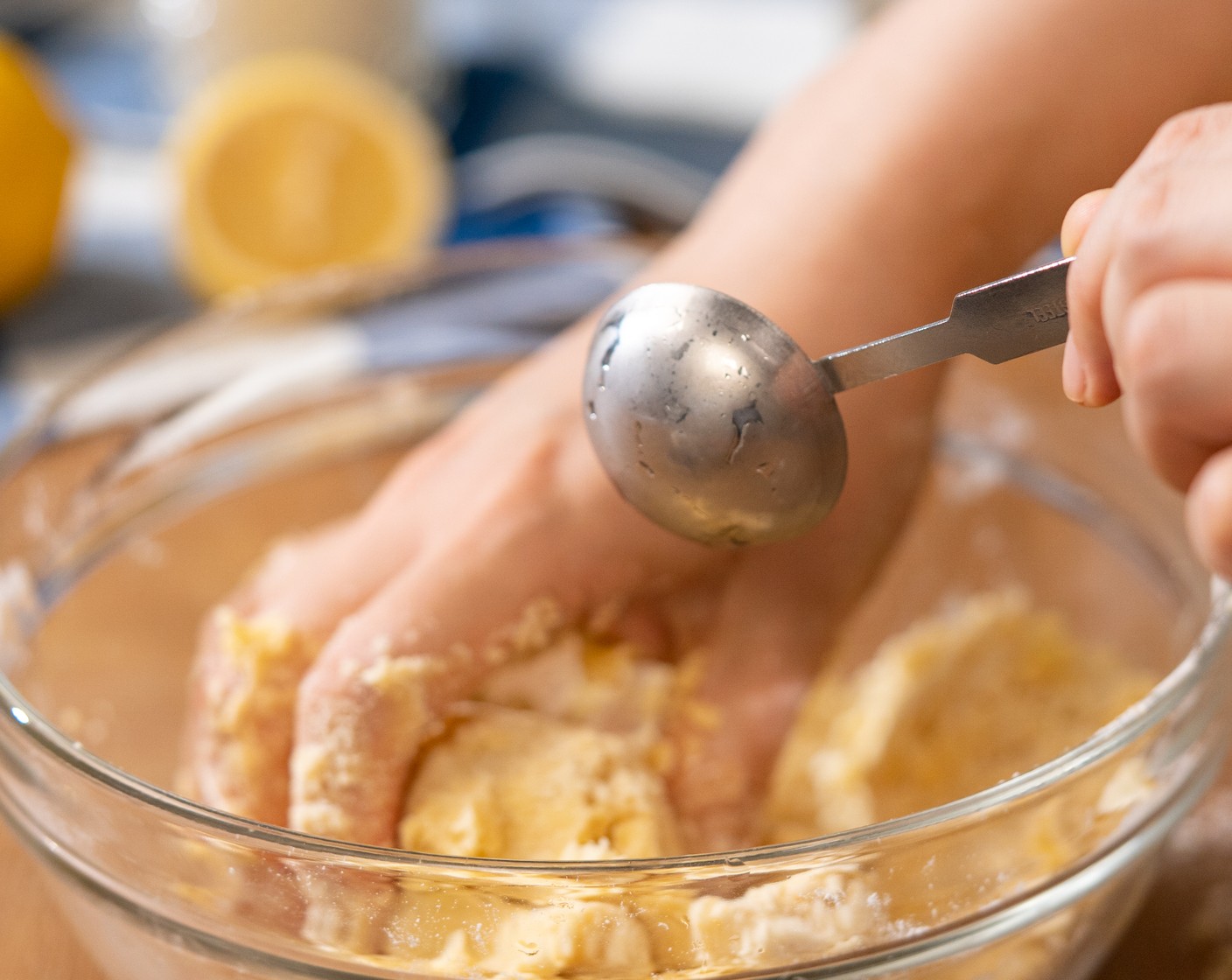 step 3 Slowly add 1 Tbsp of Water (2 Tbsp) at a time and mix until it forms a rough ball of dough. If it’s not coming together, add one more Tbsp of water.