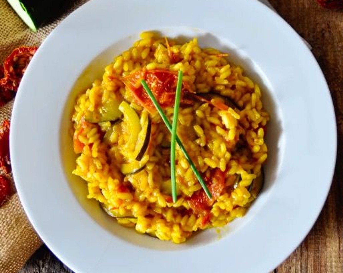 Saffron Risotto with Zucchini and Tomatoes