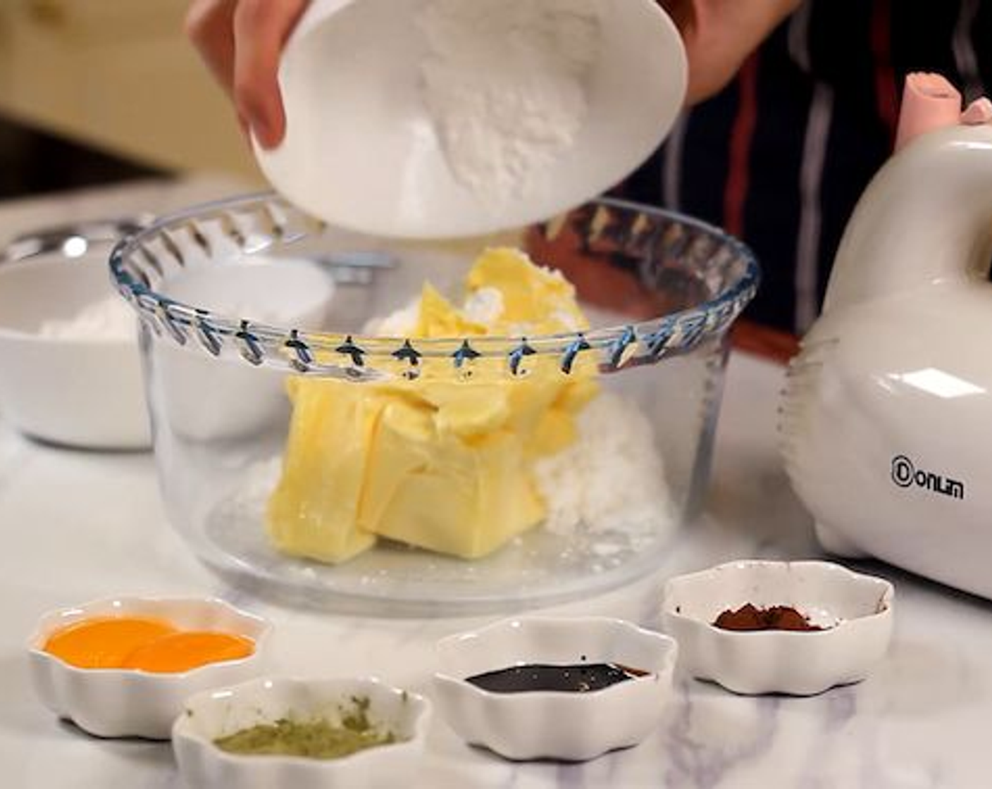 step 2 Cream Salted Butter (1 1/3 cups) and Powdered Confectioners Sugar (3/4 cup) until light and fluffy.