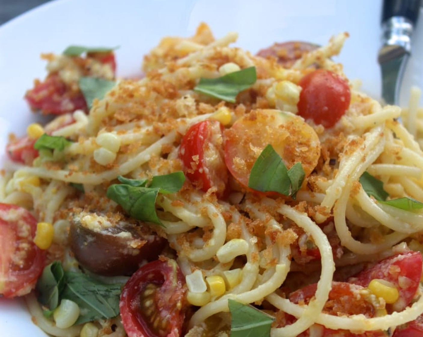 step 11 Sprinkle a thin layer of panko crumbs over the pasta, and some of the Fresh Basil Leaf (1/2 cup). Serve warm.