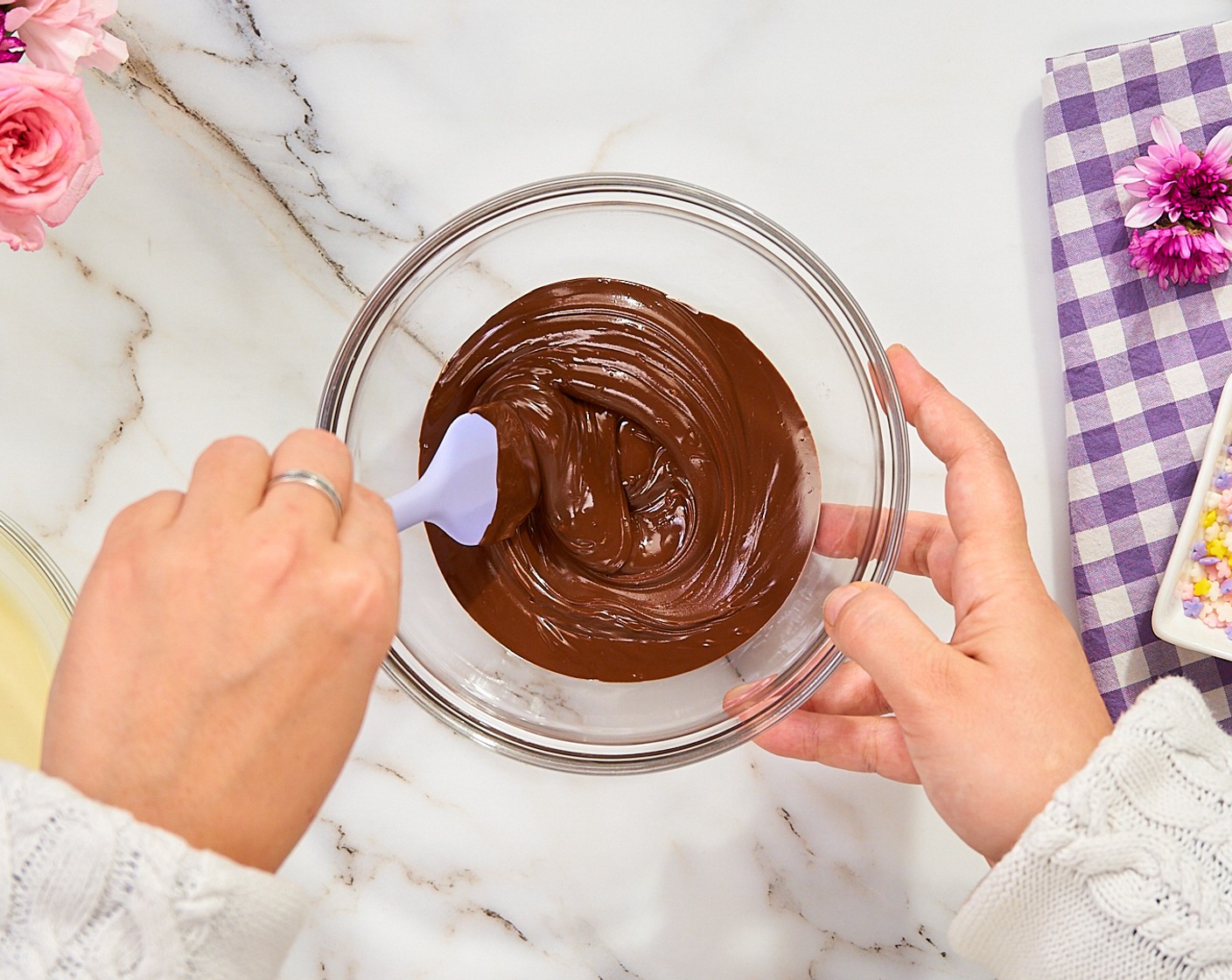 step 2 Place Dark Chocolate Chips (2 cups) and White Chocolate Chips (1 cup) in a heat-proof bowl in separate bowls and heat them in the microwave at 30-second intervals, stirring in between, until melted.