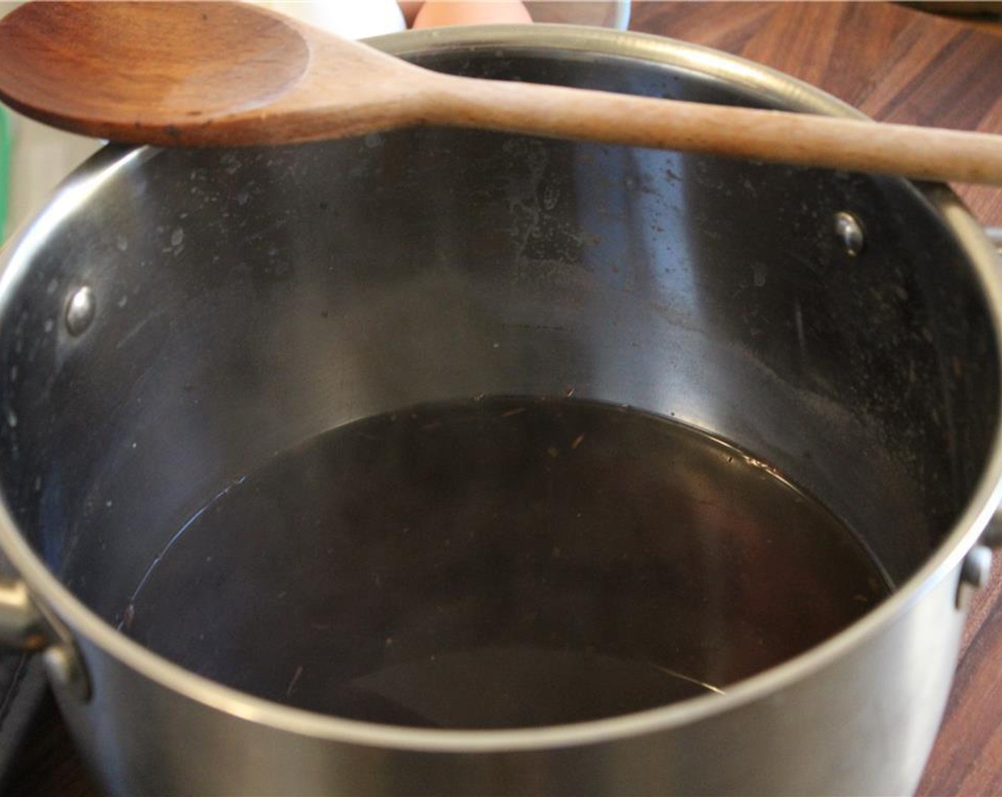 step 3 In another pot, bring Water (6 cups), Soy Sauce (1/3 cup), Chinese Five Spice Powder (1 tsp), Granulated Sugar (1 tsp), Salt (1/2 tsp) and Bird Pick Breakfast Tea (2 Tbsp) to a boil.