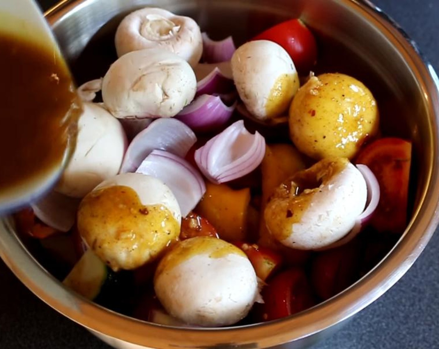 step 4 Place the vegetables in a large bowl. Pour the marinade all over. Mix well. Refrigerate for 2 hours.