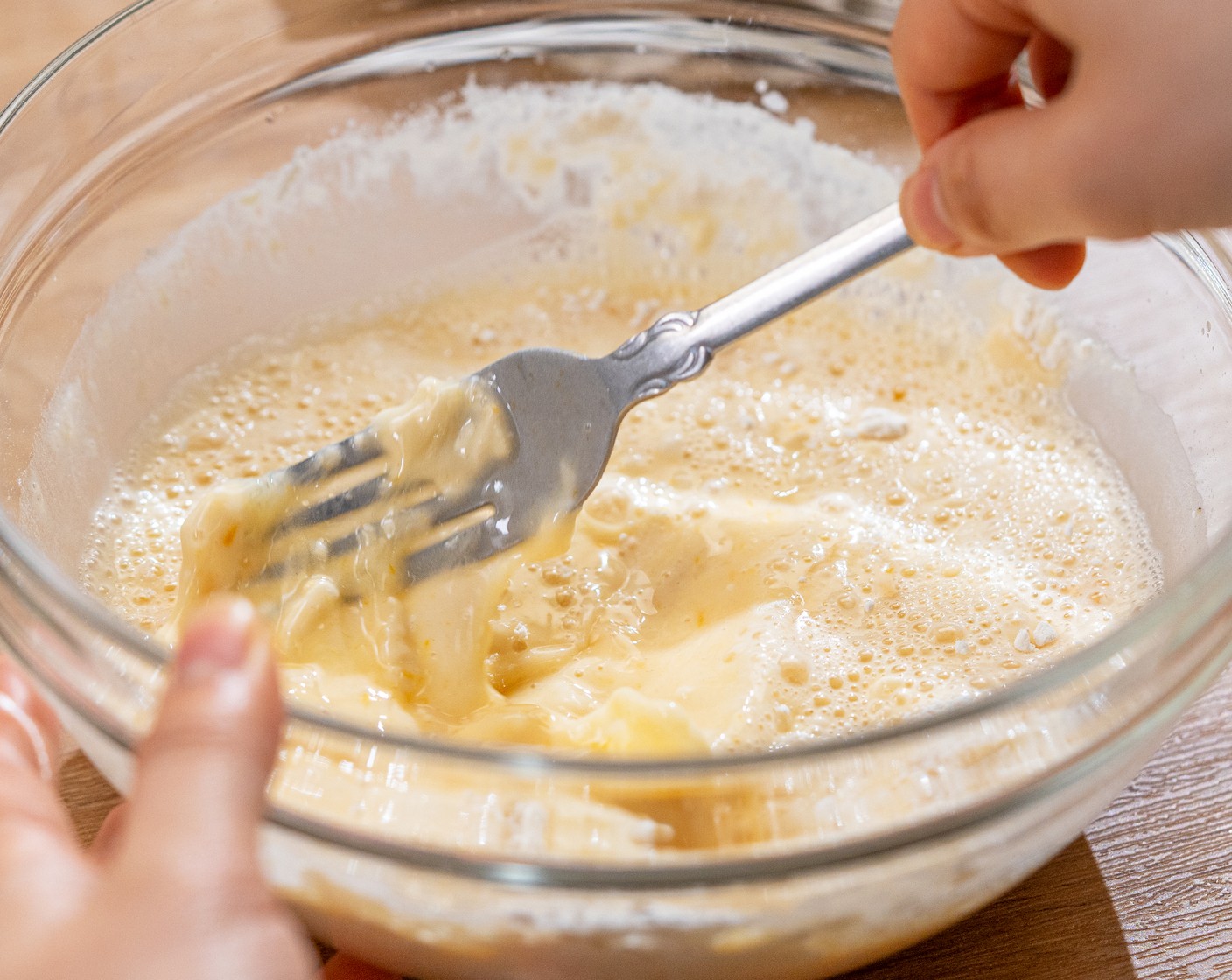 step 7 Mix the Water (1 cup) with Egg (1) and GREY GOOSE® Vodka (1/4 cup) in a big bowl, and add All-Purpose Flour (3/4 cup) to the egg mixture. Mix the batter gently, but be careful not to overmix. It's okay to leave some lumps in the batter. Keep the batter really cold at all times.