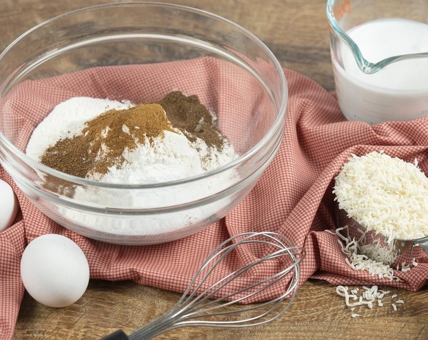 step 2 In a small bowl whisk together the All-Purpose Flour (1 1/4 cups), Baking Powder (1/2 Tbsp), Ground Allspice (1 tsp), Ground Cinnamon (1 tsp), Ground Nutmeg (1/2 tsp), and Salt (1/4 tsp). Set aside.