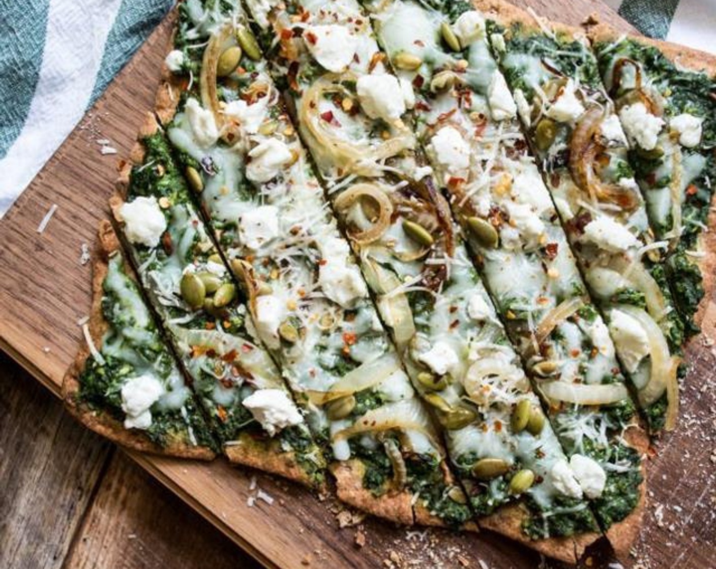 Three Cheese Spinach Pesto Pizza