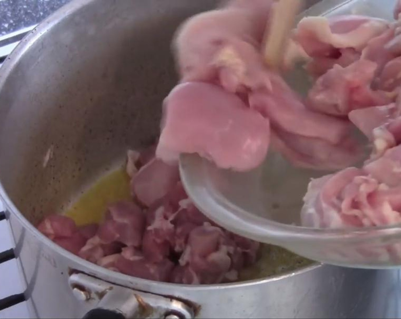 step 1 Melt Butter (3 Tbsp) into a big pot. Add Boneless, Skinless Chicken Thighs (2.2 lb). Cook for four to five minutes.