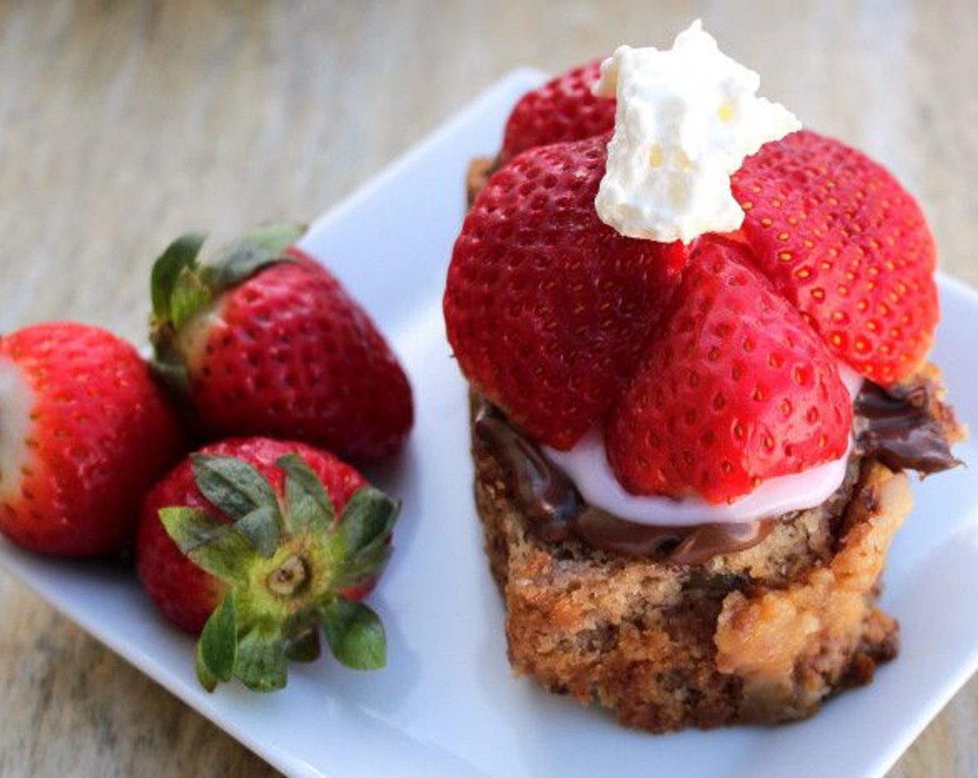 Banana/ Cranberry/ Walnut Cake with Fresh Strawberries