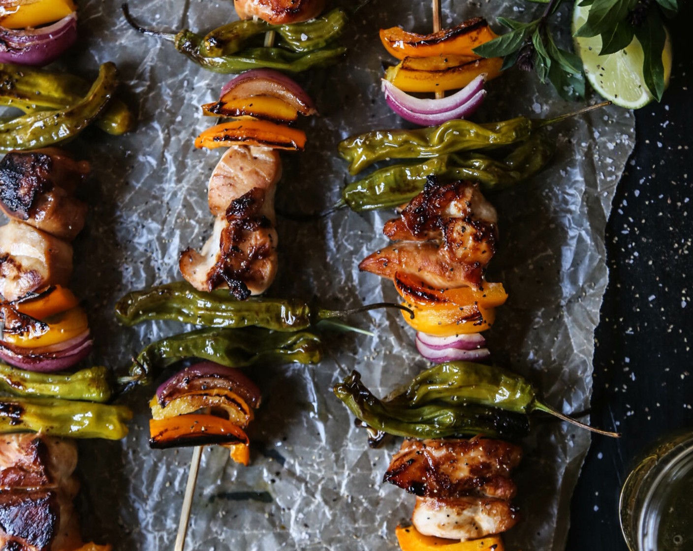 Teriyaki Chicken and Shishito Skewers