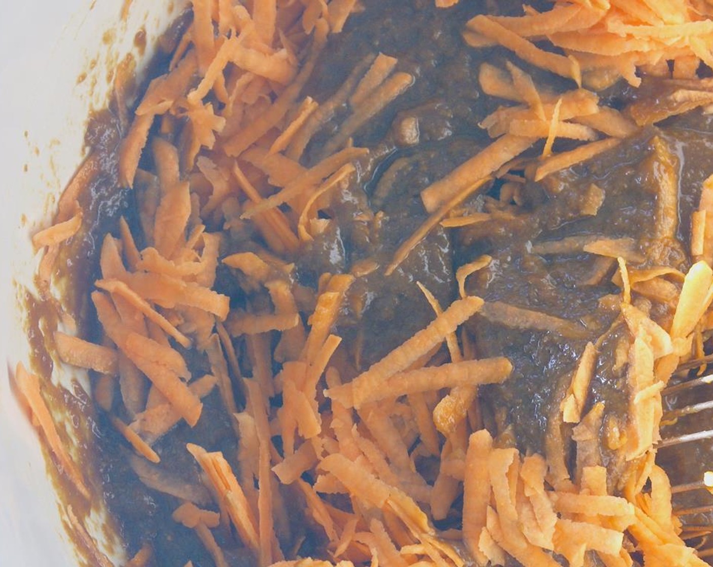 step 5 Whisk in Coconut Oil (1/2 cup) and grated Sweet Potato.