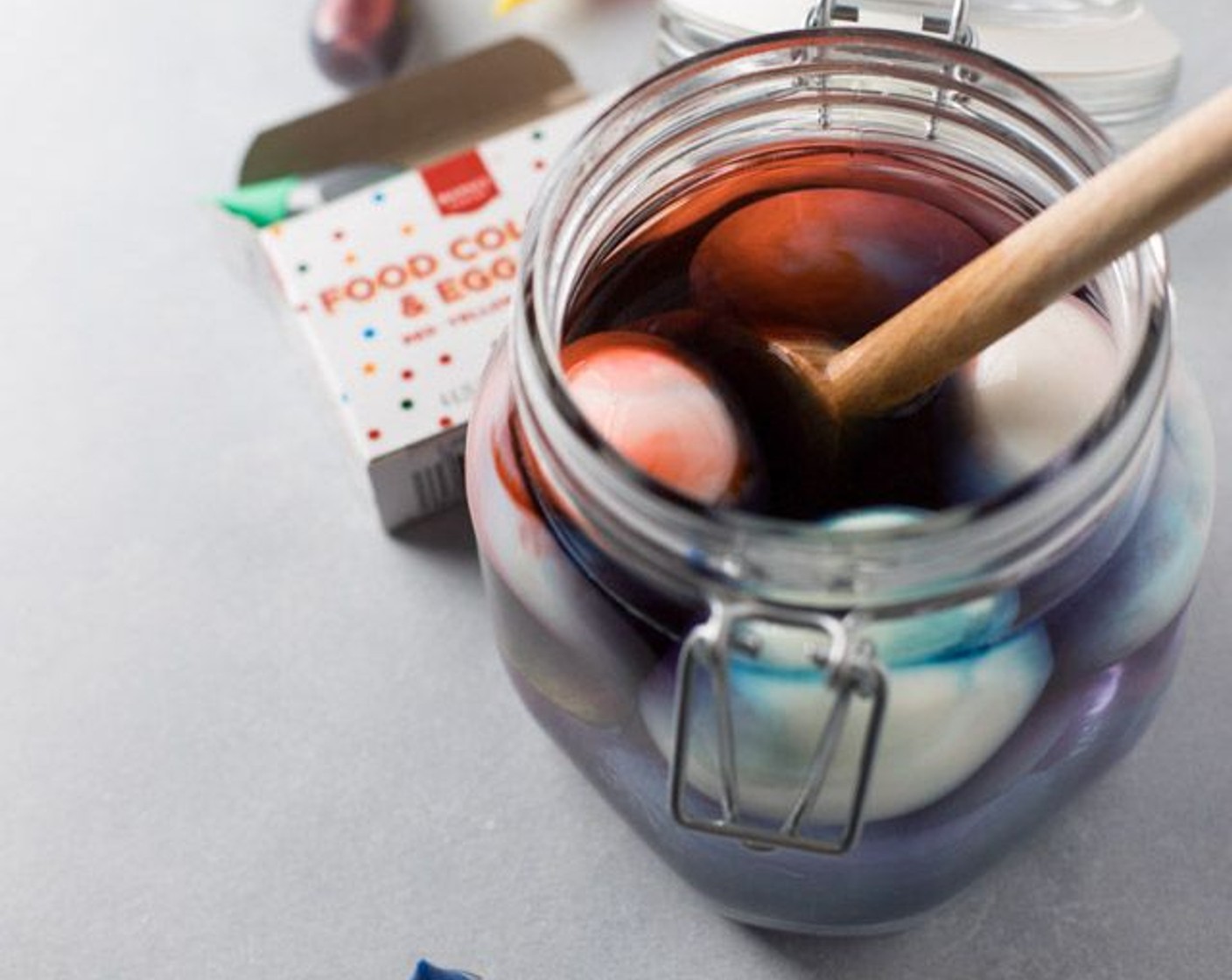 step 3 Pour liquid over the eggs in seal-able jars. Add Food Coloring (to taste) and stir. This is optional and won't affect taste, but will add vibrant color to the eggs.