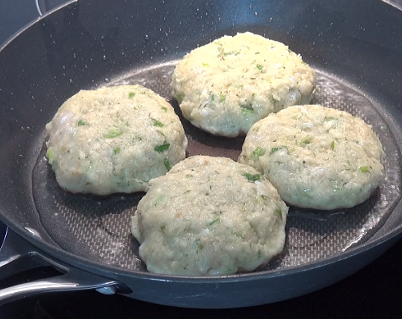 step 3 Add Olive Oil (as needed) to a pan over medium heat. Cook the patties for 3 minutes on each side or until golden on the outside and cooked all the way through.