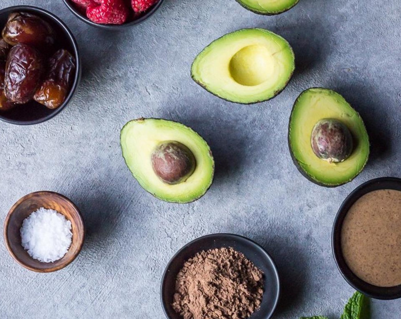 step 1 Add the Avocados (2), Medjool Dates (8), Almond Butter (1/4 cup), Unsweetened Cocoa Powder (1/4 cup), and Salt (1 pinch) to the bowl of a food processor.