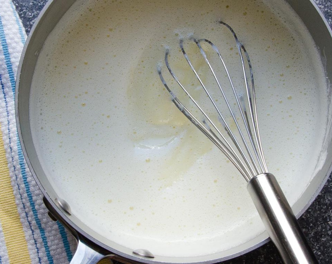 step 4 Transfer the egg mixture to the pan and heat over medium heat, stirring constantly until mixture thickens. Remove from heat and pour custard through a fine sieve into a large clean bowl to remove any egg solids.