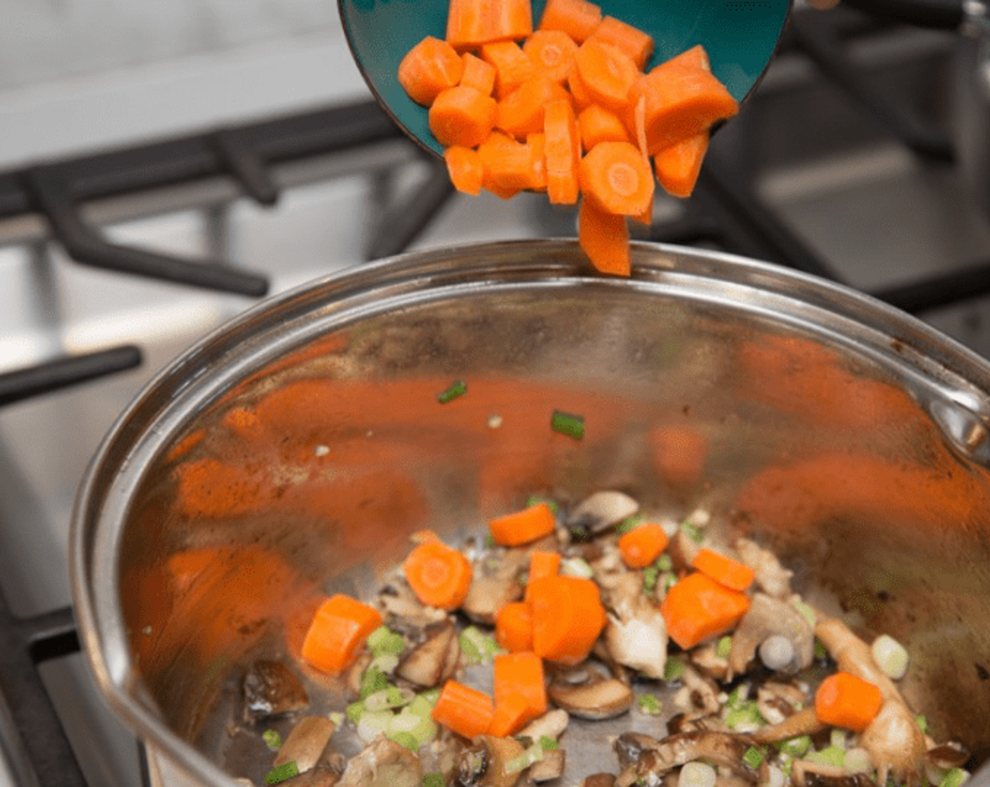 step 5 Add carrots and collard stems. Cook 5 minutes more, or until the carrots start to become tender.