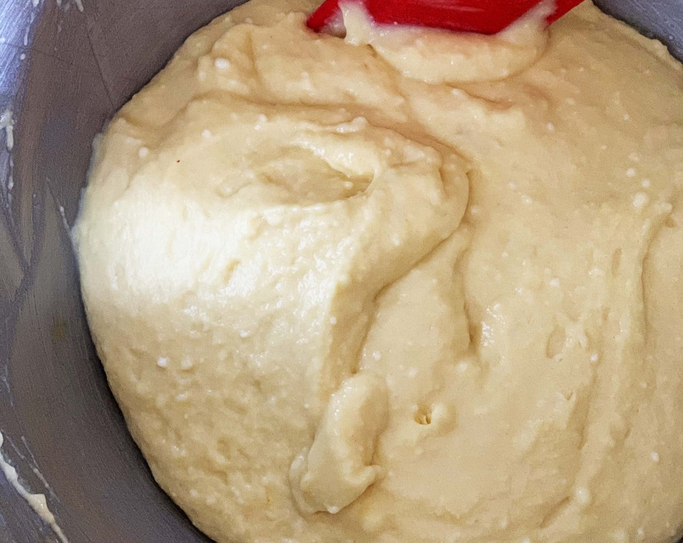 step 4 Next, add the Soy Greek Yogurt (1/2 cup) and whisk it in. Sift in Type 1 Flour (1 2/3 cups), Baking Powder (0.5 oz), and Salt (1 pinch).