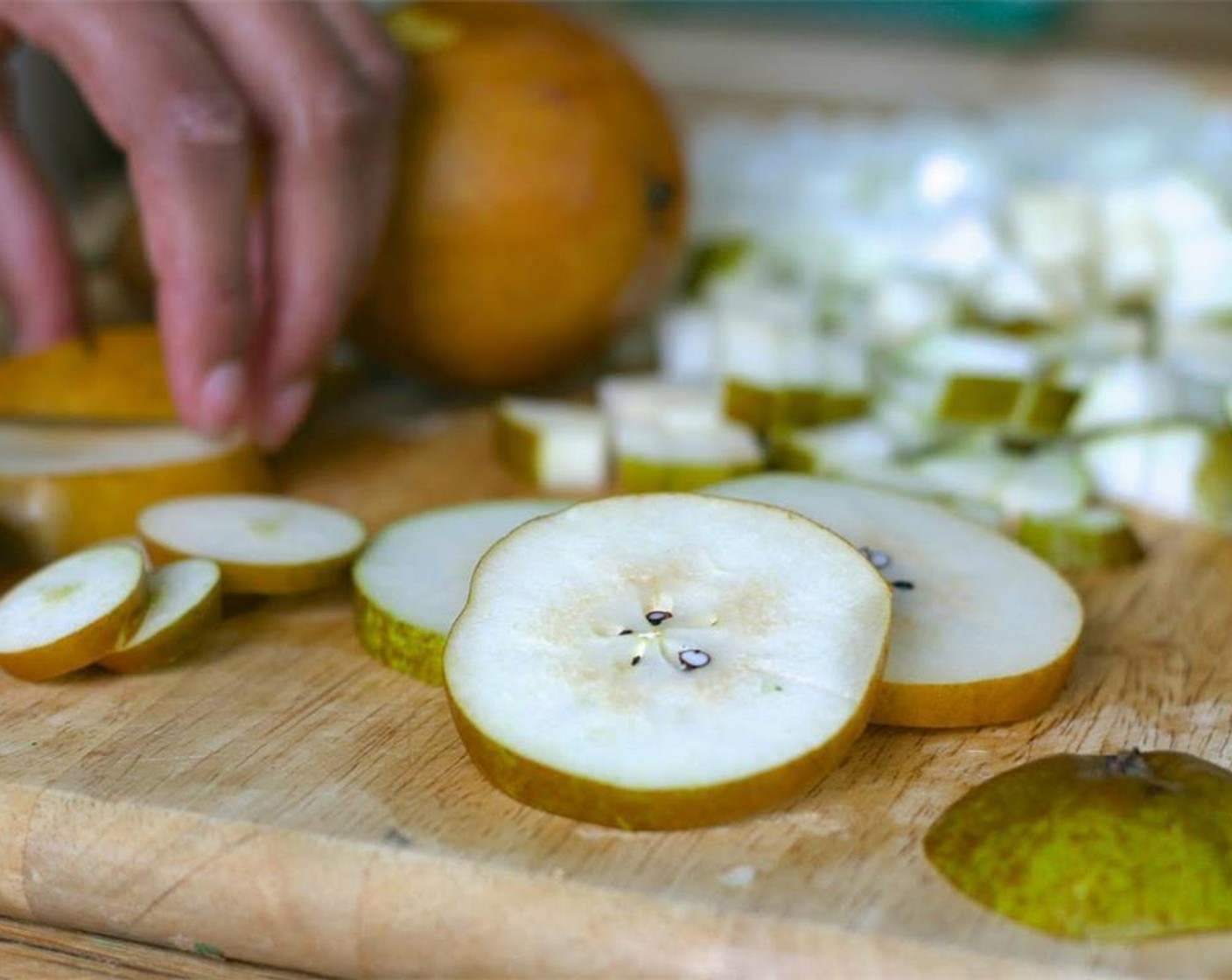 step 4 Dice the Yellow Onion (1), Bosc Pears (3) and Jalapeño Pepper (1). Remove the ribs from the Chard (1 bunch) and chop. Mince the Garlic (3 cloves).