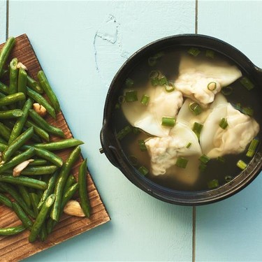 Shrimp Dumpling Soup and Green Beans with Garlic Recipe | SideChef