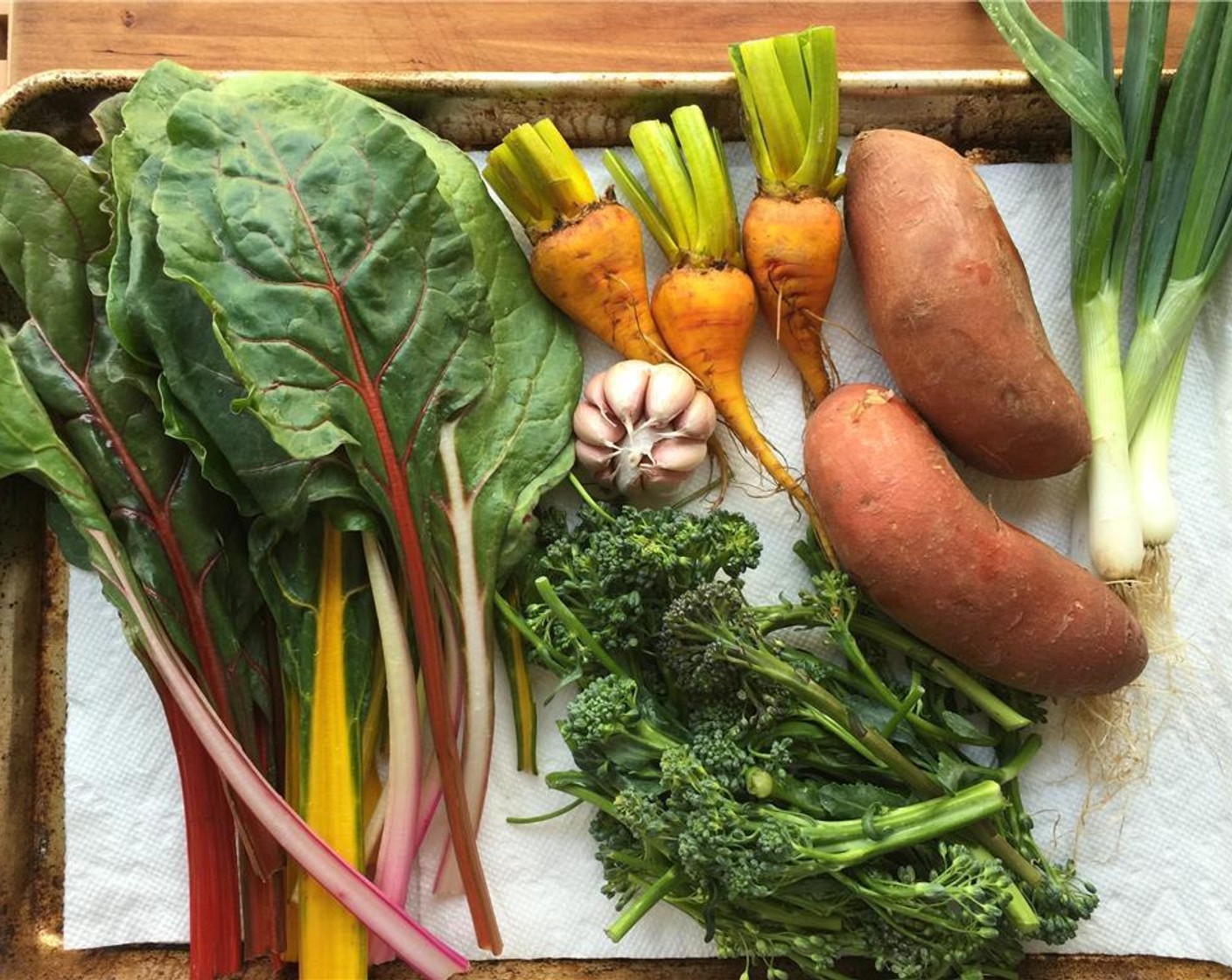 step 1 Wash the Sweet Potatoes (2), Broccolini (1 cup), Rainbow Chard (1 cup), Kombu (2 pieces), Golden Beets (2), and Bean Sprouts (1/2 cup).