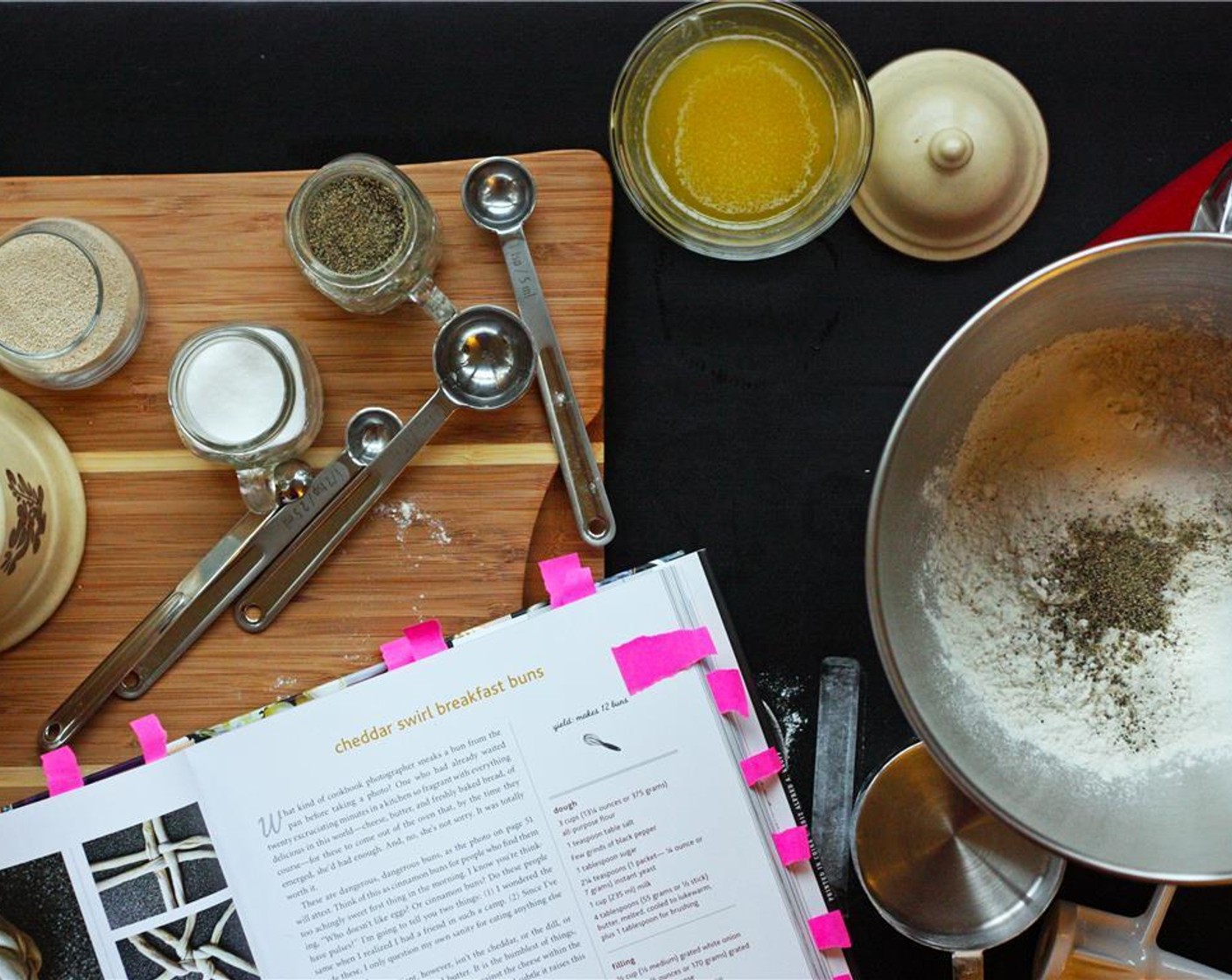 step 1 Combine the All-Purpose Flour (3 cups), McCormick® Garlic Powder (1/4 tsp), Salt (1 tsp), Ground Black Pepper (1/4 tsp) and Granulated Sugar (1 Tbsp) in the bowl of a standing mixer and mix with a fork.