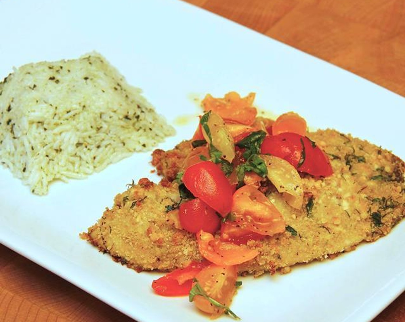 Italian Baked Tilapia Parmesan & Basil Pesto Rice