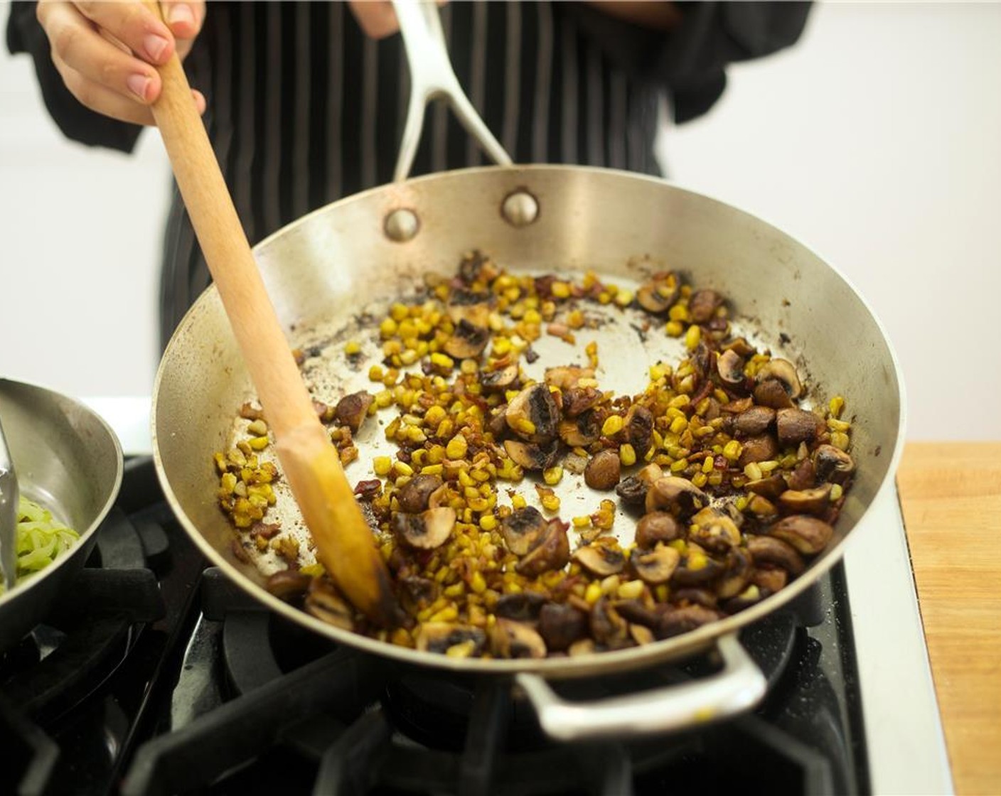 step 14 Lower heat to medium, add Unsalted Butter (2 Tbsp), Salt (1/2 tsp), and Ground Black Pepper (1/4 tsp) Stir until well combined. Remove from heat and cover to keep warm until plating.