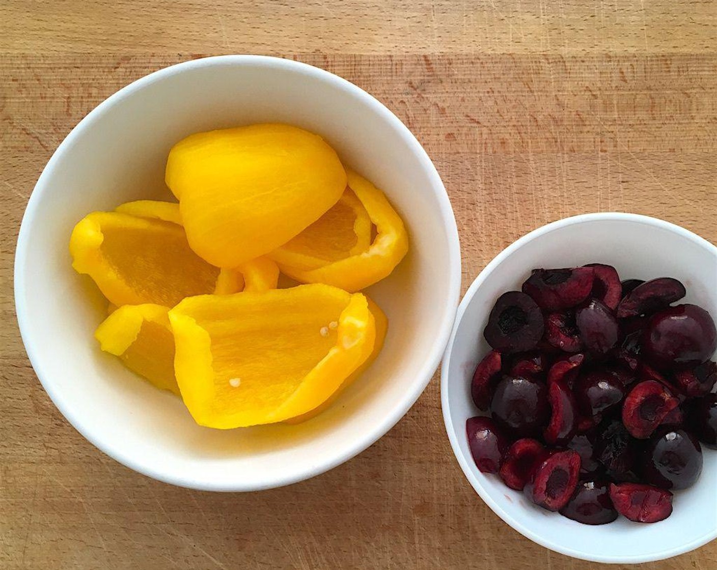 step 6 Peel the Yellow Bell Peppers (2) with a vegetable peeler, remove core and seeds.