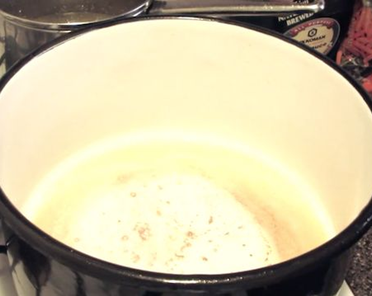step 1 In a large pot melt Olive Oil (3 Tbsp) and Butter (2 Tbsp) until butter starts browning.