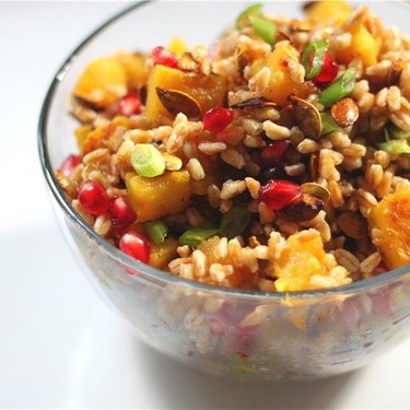 Roasted Acorn Squash & Pomegranate Farro Salad Recipe | SideChef