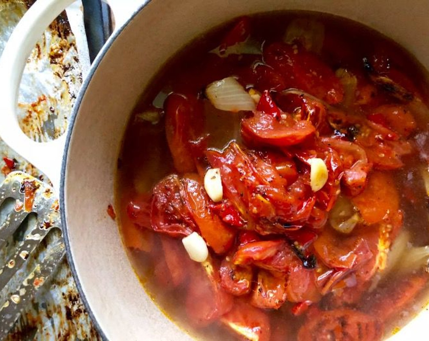 step 7 Transfer the roasted veggies directly to the hot broth.