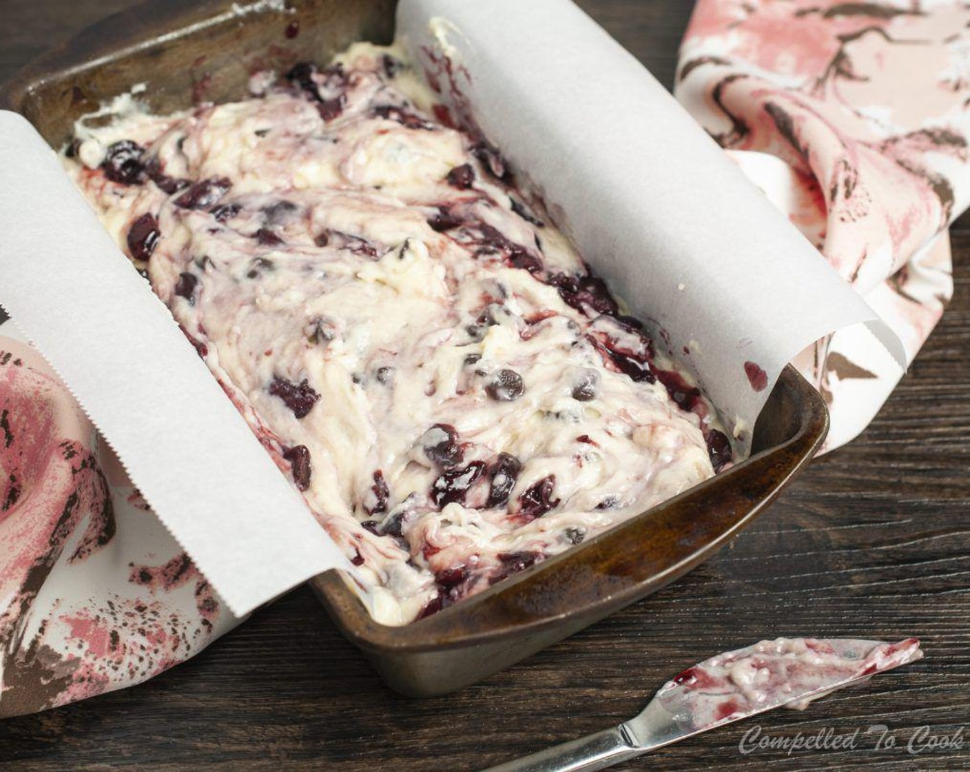 step 7 Pour half the batter into prepared pan and spread smooth. Top with half the cherry sauce, remaining batter and cherry sauce again on the top. Using a table knife, swirl batter in a figure eight pattern two or three times to create nice swirls of cherry sauce. No need to over swirl.