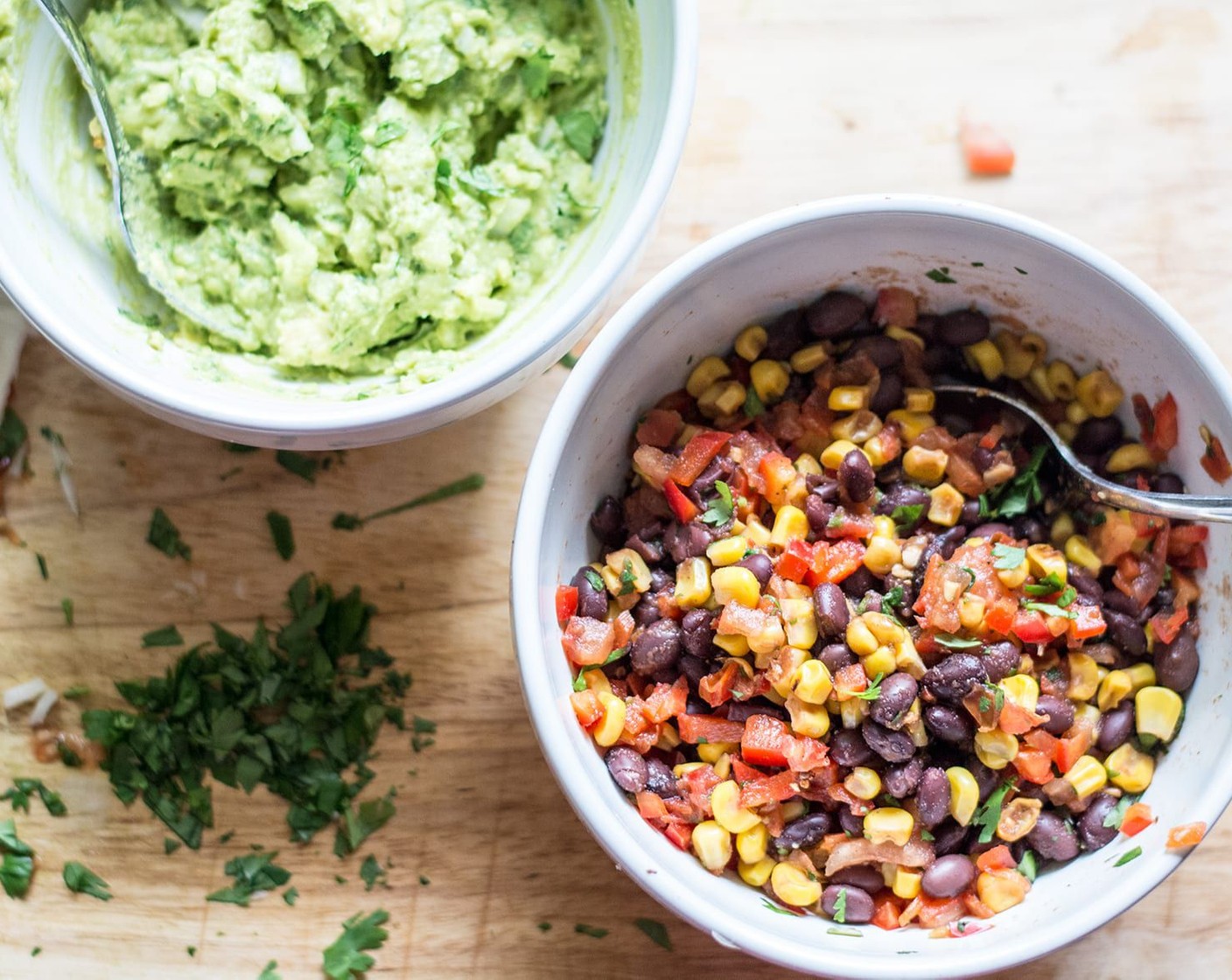 step 7 Then, add in Canned Black Beans (1 cup), Tomato (1 cup), Red Bell Pepper (1/4 cup), Lime (1/2), Fresh Cilantro (1 Tbsp), and Salt (to taste).