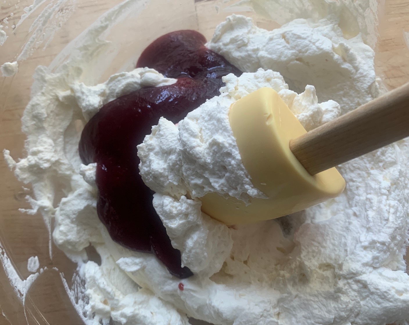 step 2 Gently fold in the Just Jan’s® Seedless Raspberry Spread (1/2 cup).